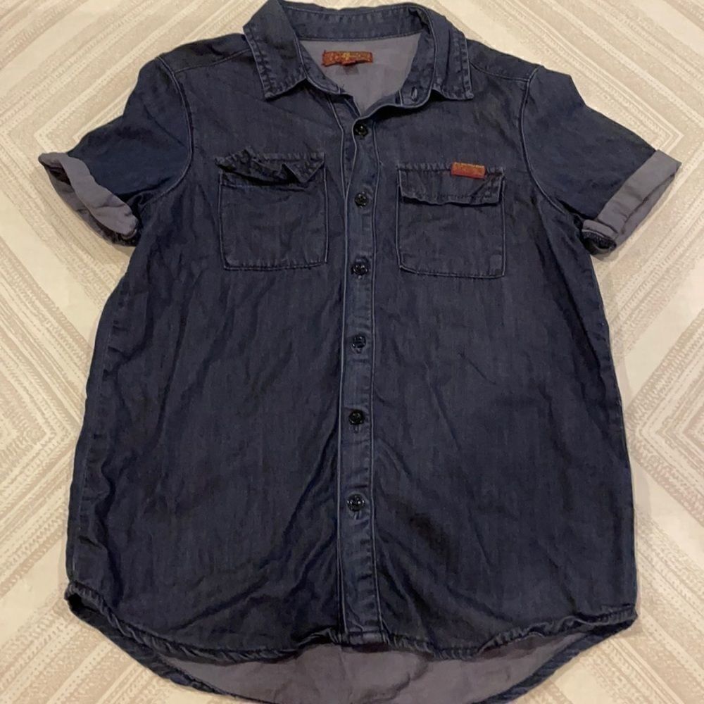 74AMK Boys Dk Blue Denim Short-sleeve Button Down - Picture 1 of 6